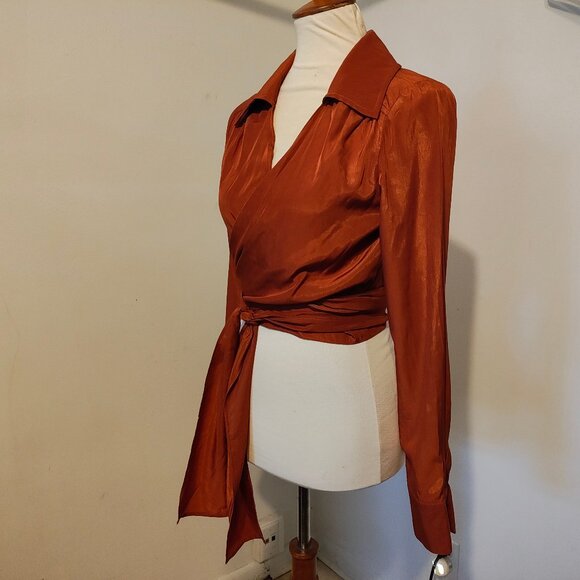 Beige Botany Rust Wrap Around Top S - Picture 6 of 13